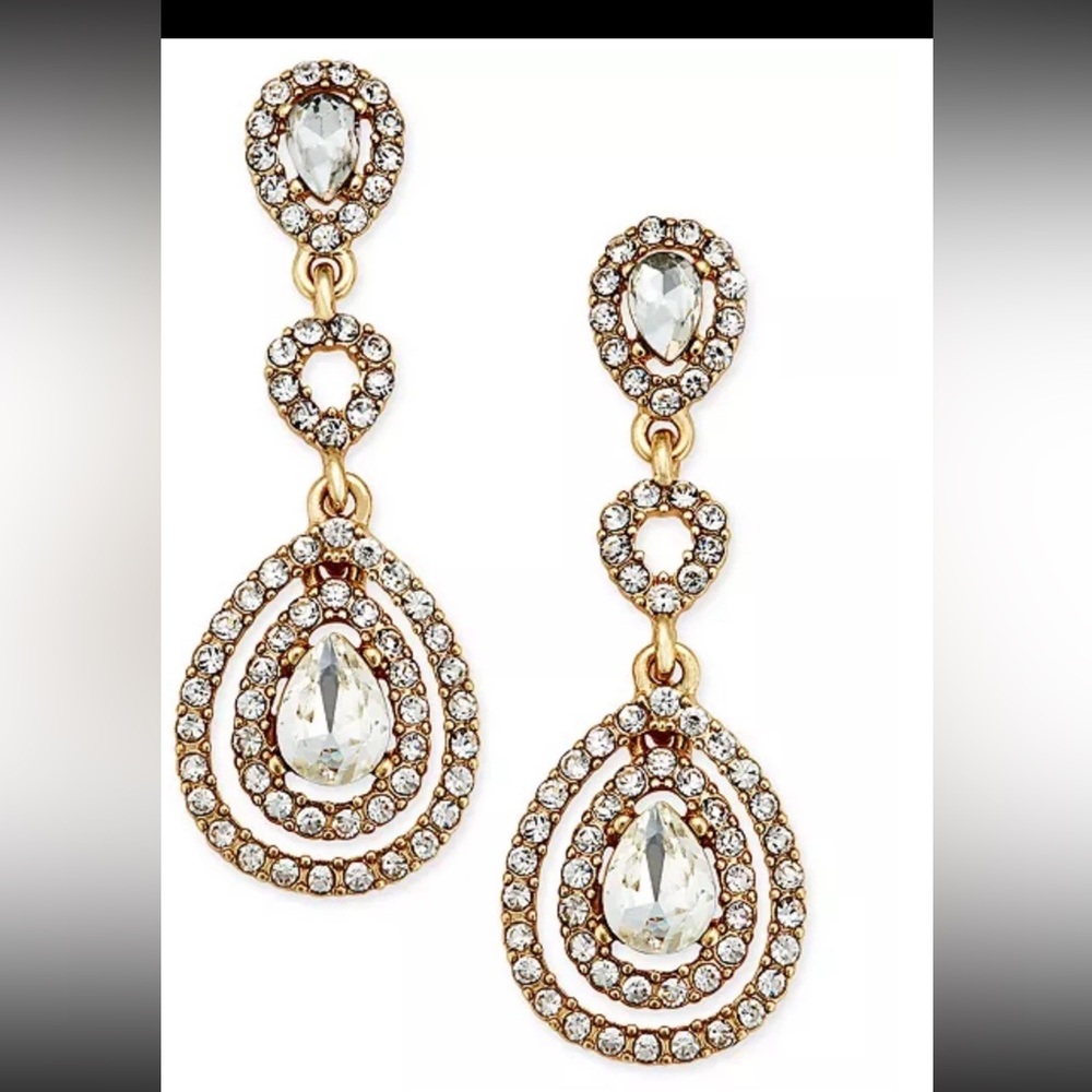 Charter Club Gold-Tone Crystal and Pavé Orbital Drop Earrings